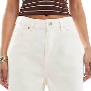 ASOS unisex wide leg raw hem off white jeans 28/28